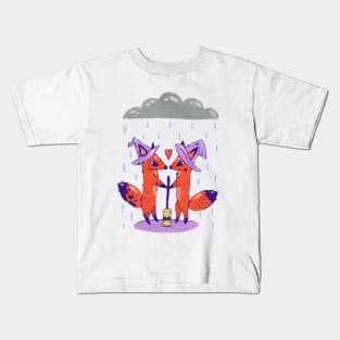 Fox Witches Getting Married in the Rain Kids T-Shirt